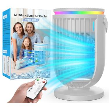 Imagem de Ventilador de ar condicionado portátil, unidade CA portátil com tanque de água de 1200 ml, refrigerador de ar evaporativo 4 em 1 com controle remoto 7 cores de luz pessoal mini ar condicionado