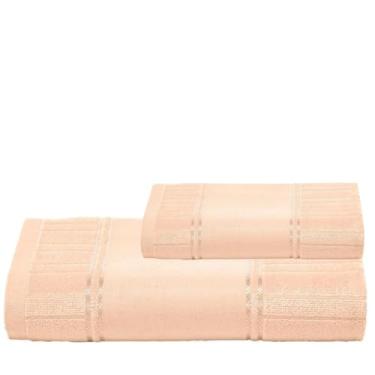 Imagem de Kit 1 Toalha De Banho E 1 Rosto Para Pintar Artesanalle – Jogo de Toalhas Premium 2 Peças com Barra para Pintar ou Bordar em Máquina – Diversas Cores (Pêssego)