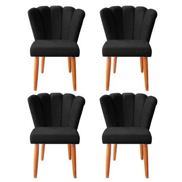 Imagem de Kit 4 Cadeiras Poltrona Sala de Jantar Penteadeira Reforçada Decorativa Pétala Suede