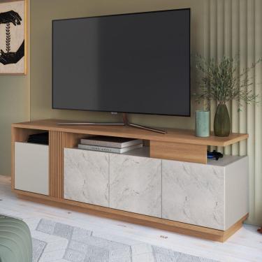Imagem de Rack para Tv de até 70 Polegadas com Detalhe Ripado e 3 Portas Marmorizadas Roma espresso móveis Freijó/Arenas/Alaska