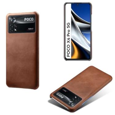 Imagem de Capa para Xiaomi POCO x4 Pro,Proteção contra quedas,Casca de volta de cor sólida simples,Design de couro de imitação de plástico-Brown