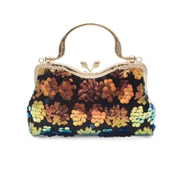 Imagem de CORIOS Bolsa feminina vintage de 1920 para noite de veludo, bolsa clutch com lantejoulas brilhantes, bolsa de casamento, Cor preta a, Large