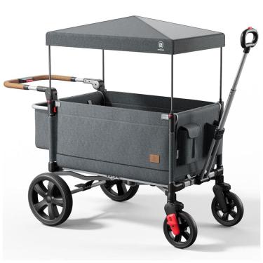 Imagem de Carrinho de Passeio Vagão para 2 Crianças com Guiador Ajustável e Bolsos, Ever Advanced, Cinza