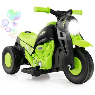 Imagem de Moto Elétrica Triciclo Infantil com Bolhas de Sabão, Música e Farol LED, 6V, Costzon, Verde