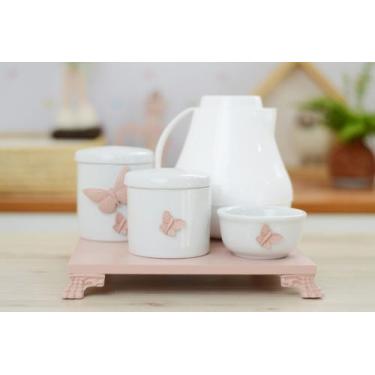 Imagem de Kit Higiene Bebê Moderno Borboleta Rose Menina Porcelana K213 - Cirand