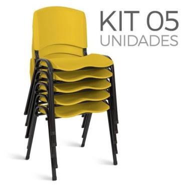 Imagem de Cadeira Plástica Fixa Kit 5 A/E Amarelo Lara - Shopcadeiras