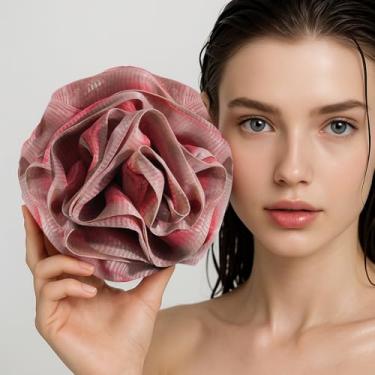 Imagem de Bola de pufe de bucha de chuveiro, esponjas de banho de 70 g, bucha de malha macia para mulheres, acessórios essenciais de banho esfoliantes para pufe, vermelho