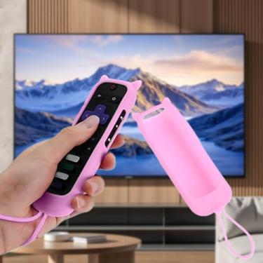 Imagem de Capa para controle remoto, capa de bateria de silicone que brilha no escuro para TV, streaming stick e controle remoto universal, capa protetora (rosa)