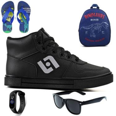 Imagem de Tenis Infantil Meninos Botinha Cano Alto Escolar Casual Basico + Mochi