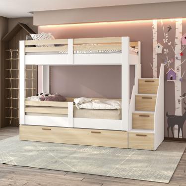 Imagem de Treliche Juvenil com Escada Jade Mobikasa e Colchão Gazin - Branco/Legno Salinas/Marrom