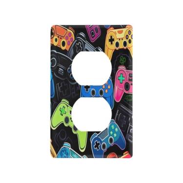 Imagem de Blueangle Placa de parede colorida para controladores de videogame duplex, tamanho padrão, placas de cobertura de tomada elétrica de 1 gangue para decoração de quarto de escritório em casa, 4,53 x