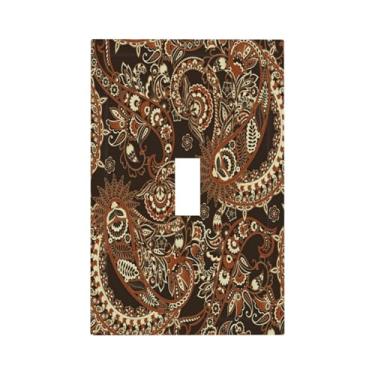 Imagem de Placa decorativa para interruptor de luz, marrom, estampa floral, boêmio, 1 gangue, placa de parede com botão único, capas de tomada elétrica, para decoração de sala de estar, decoração de casa