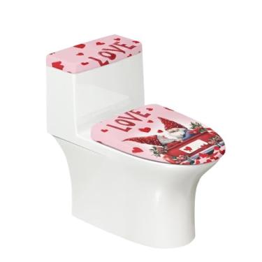 Imagem de ZUXONGSY Tampa de vaso sanitário vermelha para carro para 2 peças capa de assento de vaso sanitário gnomo para substituição de aniversário de férias, tampas oblongas, pano elástico, 14 de fevereiro