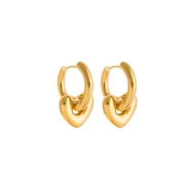 Imagem de Brincos femininos banhados a ouro 18 quilates, à prova d'água, aço inoxidável, celestial, lua, estrela, coração, charmoso, grosso, todos os dias, Medium, Aço inoxidável, Sem pedra preciosa