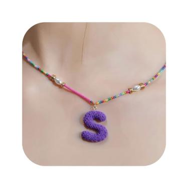 Imagem de ZShireeyBlackey Colar de contas coloridas com inicial para mulheres, colar de letras de bolhas personalizado com miçangas para meninas, gargantilhas boêmias, joias e presentes, Resina, Sem Pedra