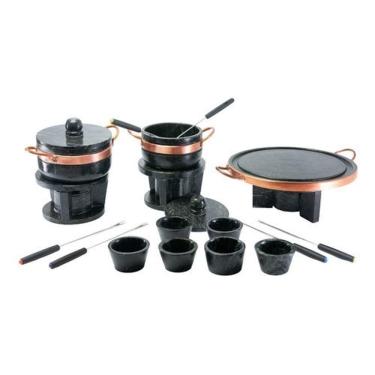 Imagem de Kit Fondue Pedra Sabão Completo 18pçs - Chapa 32 Cm