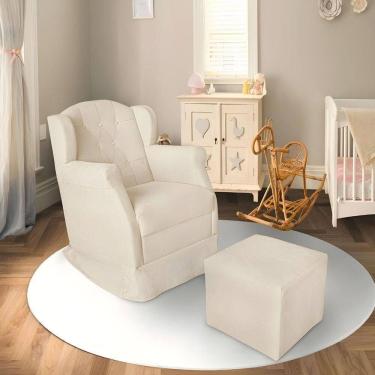 Imagem de Poltrona Decorativa Amamentação Balanço Puff Bebê Corino Bege
