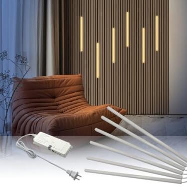 Imagem de HAMRVL Iluminação embutida LED para painéis de parede de ripas de madeira - DC12V 6 peças 40.6 cm luzes autoadesivas de painel de parede com interruptor inteligente para painel acústico, cabeceira