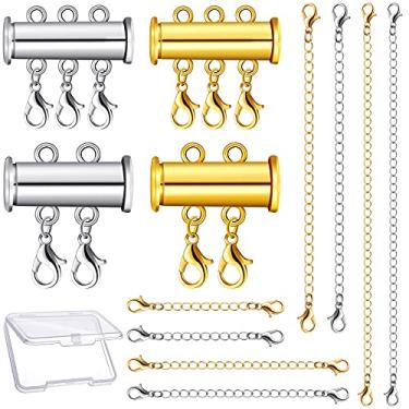 Imagem de Colar com fecho de camadas, fecho de corrente, fecho de corrente, fecho de corrente, fecho de tubo deslizante, banhado a tubo, conector, fecho, separador, colar com separador de corrente de pulseira (ouro, prata)