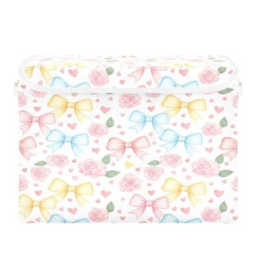 Imagem de Burbuja Caixa de armazenamento de rosas com tampa e alças, caixa de armazenamento grande dobrável para prateleiras armário quarto escritório organizador