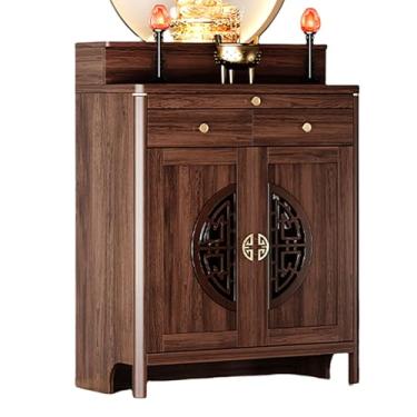 Imagem de Mesa de altar de armário chinês de madeira maciça, santuário de meditação com armazenamento, mesa de oferta de pedestal para Buda, suporte de oração, espaço de meditação pessoal (88 x 45 x 124 cm)