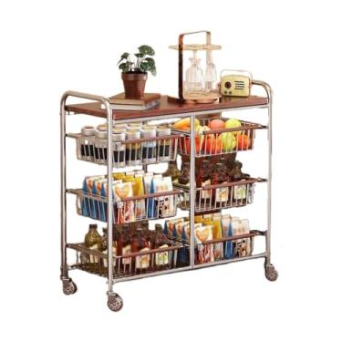 Imagem de Carrinho utilitário de metal de 4 camadas com rodas - Rack de armazenamento móvel, fácil montagem, prateleiras abertas versáteis para cozinha, banheiro, sala de estar, escritório e organização de