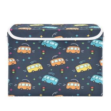 Imagem de Burbuja Caixa de armazenamento de ônibus com tampa e alças, caixa de armazenamento grande dobrável para prateleiras armário quarto escritório organizador