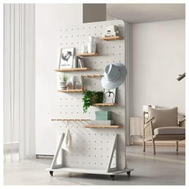 Imagem de Organizador independente de madeira com rodas - Tela modular montada na parede para casa e escritório - Solução de armazenamento de artesanato de madeira maciça (branco-A)
