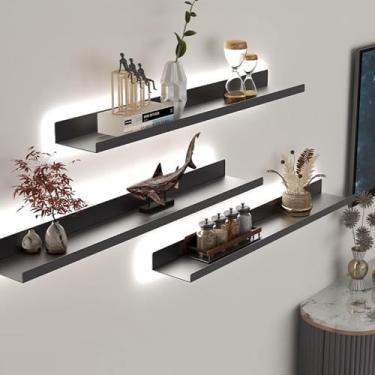 Imagem de Prateleiras de livros flutuantes, estante suspensa iluminada, prateleira de exibição de livros de metal montada na parede, suporte de parede para bar comercial, sala de estar, 1 pacote, 60 cm