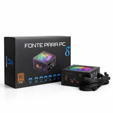 Imagem de Fonte Gamer RGB 550W Reais 80 Plus Bronze Com PFC Ativo E Ventoinha RG