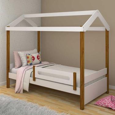 Imagem de Cama Infantil Casa Eliz com Grade de Proteção em MDF Branco Divaloto Móveis