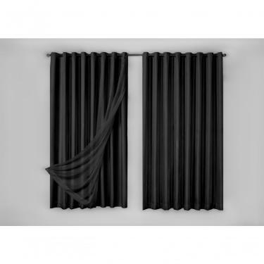 Imagem de Cortina Blackout com Voil 6,00x2,30 para Varão Duplo Liso Poliéster para Sala Preto Ludatex
