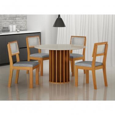 Imagem de Sala de Jantar Redonda Florença 4 Lugares Tampo em MDF com Vidro e Cadeiras Estofadas A...