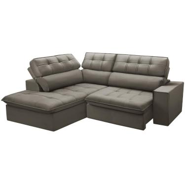 Imagem de Sofá com Chaise Solin F04 3 Lugares Retrátil e Reclinável 243cm Marrom Claro Veludo Lya...