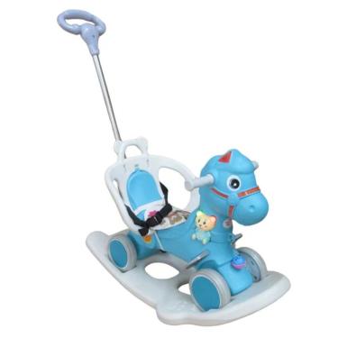 Imagem de Cavalinho Infantil 3 em 1 com Empurrador Balanço Luz e Sons Azul Unitoys 50CM