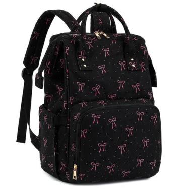 Imagem de Mochila de Fraldas Qiwuphx 29x18x42cm Cotelê Laço Preto