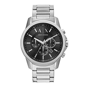 Imagem de A|X Armani Exchange Relógio masculino cronógrafo com pulseira de aço inoxidável, silicone ou couro, Aço prateado, Relógio de quartzo