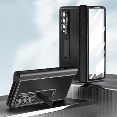 Imagem de Capa de filme de vidro de cobertura completa fashion para Samsung Galaxy Z Fold 4 Fold 4 Fold 3 Zfold4 S Pen Holder Capas de couro, prata, para Samsung Z Fold 4