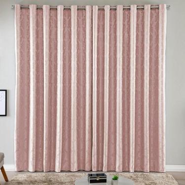 Imagem de Cortina Turin Jacquard Semiblackout Floral 4,00x2,80m Para Sala Quarto Varão 4m Ilhóses - Rosê