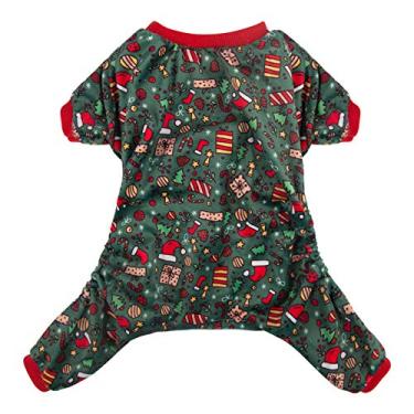 Imagem de CuteBone Pijama de Natal para cachorro, macacão para cães pequenos, macio, para gatos, roupas confortáveis para animais de estimação, body para cães P111M