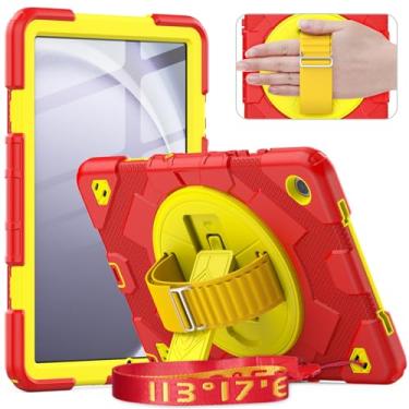 Imagem de timecity Capa para Galaxy Tab A9+ Plus 11 polegadas (capa SM-X210/X216/X218). Capa protetora para tablet com protetor de tela, suporte giratório de 360°, alça de mão e ombro - vermelha