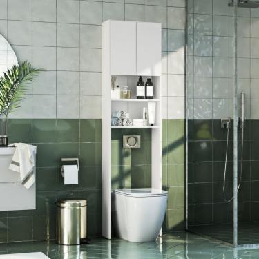 Imagem de Armário de Banheiro para Vaso Sanitário com 2 Portas e 2 Nichos 2308 Branco