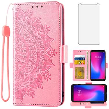 Imagem de Asuwish Compatível com ZTE Avid 579 Z5156CC capa carteira de vidro temperado protetor de tela suporte para cartão acessórios flip alça de pulso capa de celular para ZTE Blade A3 2020/A3 Joy ouro rosa