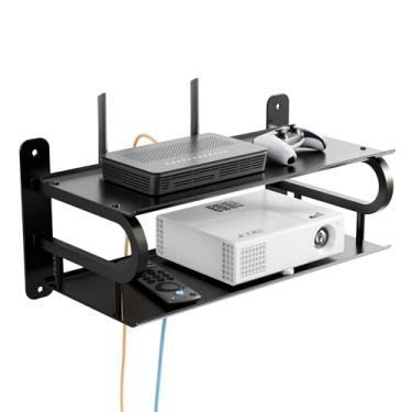 Imagem de WOPITMER Prateleira flutuante de projetor de 40,6 cm x 25,4 cm para parede, prateleira de roteador WiFi com orifício para cabo para componentes de TV, DVD Players, consoles de jogos, projetor de