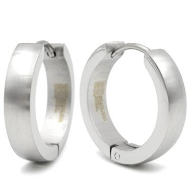 Imagem de Brincos masculinos de argola de aço inoxidável com rosto curvo redondo dourado e prata preto 18 mm Prata