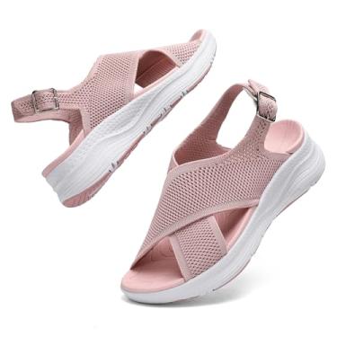 Imagem de Bravover Sandálias femininas ortopédicas femininas esportivas de recuperação ao ar livre com alça ajustável com suporte de arco para fascite plantar confortável, Rosa, 37 BR