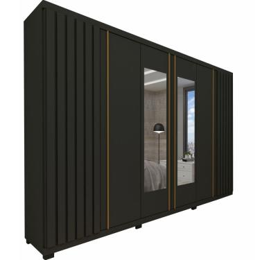 Imagem de Guarda Roupa Casal Gelius Absolut autêntico 100% mdf com 273 cm de Largura 6 portas 4 gavetas com pés Grafite/Grafite
