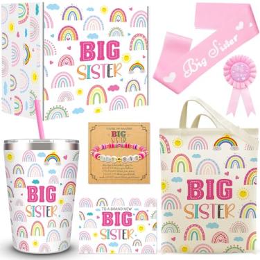 Imagem de JTAMOHI 7 Pcs Big Sister Gifts for Girls, New Sister Gifts with 12 Oz Pink Sister Tumbler Mug, Canvas Tote Bag, Big Sister Bracelet, Big Sister Satin Sash, Badge Pin and Greeting Card for Little Girls
