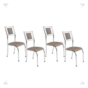 Imagem de Kit 4 Cadeira Jantar Moderna Cromada Aço Junco Cozinha Sala Cor Do Assento:bege-cromada