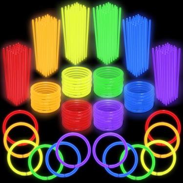 Imagem de Play22 Pacote com 300 bastões brilhantes brilhantes brilhantes de 20 cm multicoloridos – 300 glowsticks e 300 conectores, total de 600 peças – colares e pulseiras brilhantes para adultos e crianças